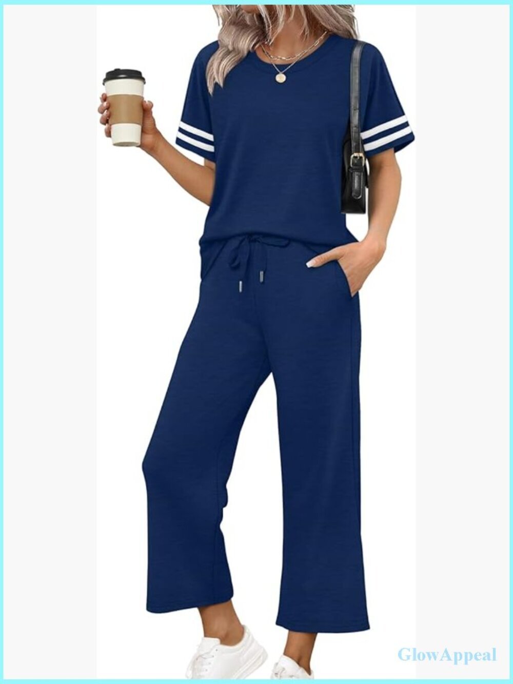 Two Piece Lounge Set Short Sleeve Top Wide Leg Pants Summer Outfit